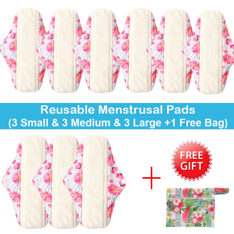 10 stk (3s+4m+3l) genanvendelige bambus kul bind bind menstruationsbind vaskbart trusseindlæg feminin hygiejne barsel med en taske: Wsd 36