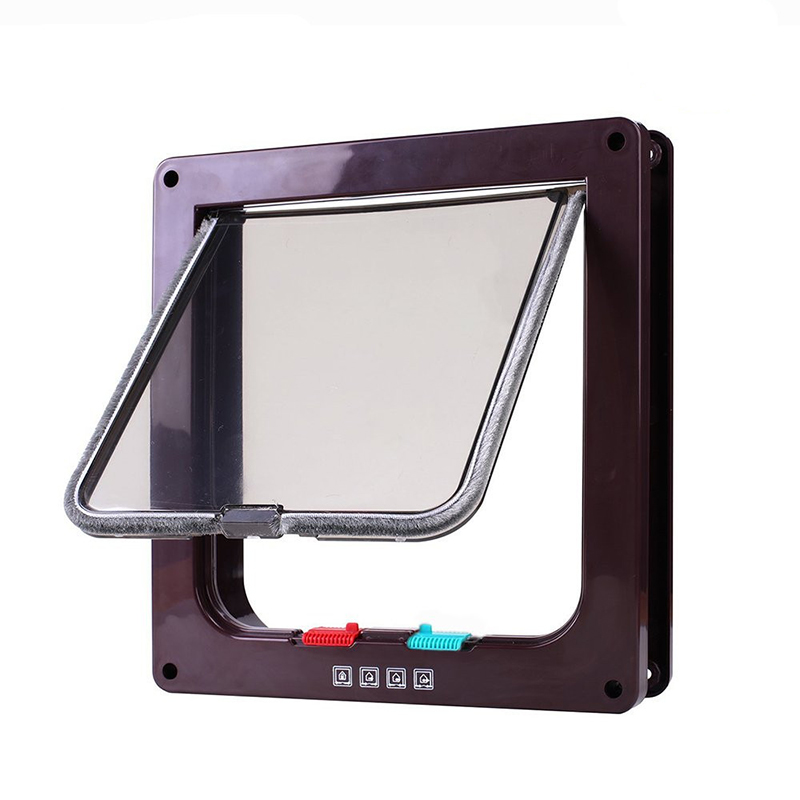 Kattelem dør med 4- vejs lås sikkerhedsklap dør til hund kat killing abs plast lille kæledyr gate dør sæt kat hunde klap dør: Kaffe / M