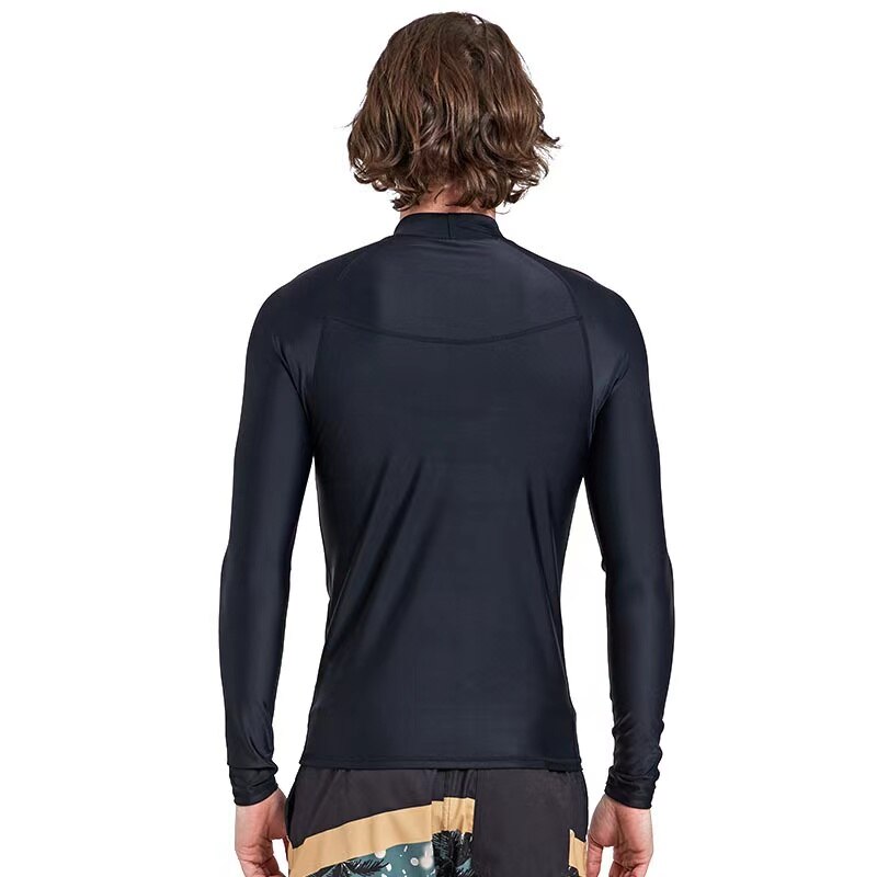 Mannen Lange Mouw Rashguard Swim Shirt Spf 50 + Badpakken Uv Zon Bescherming Swim Tee Solid Zwarte Basic huid Wetsuit Volwassen