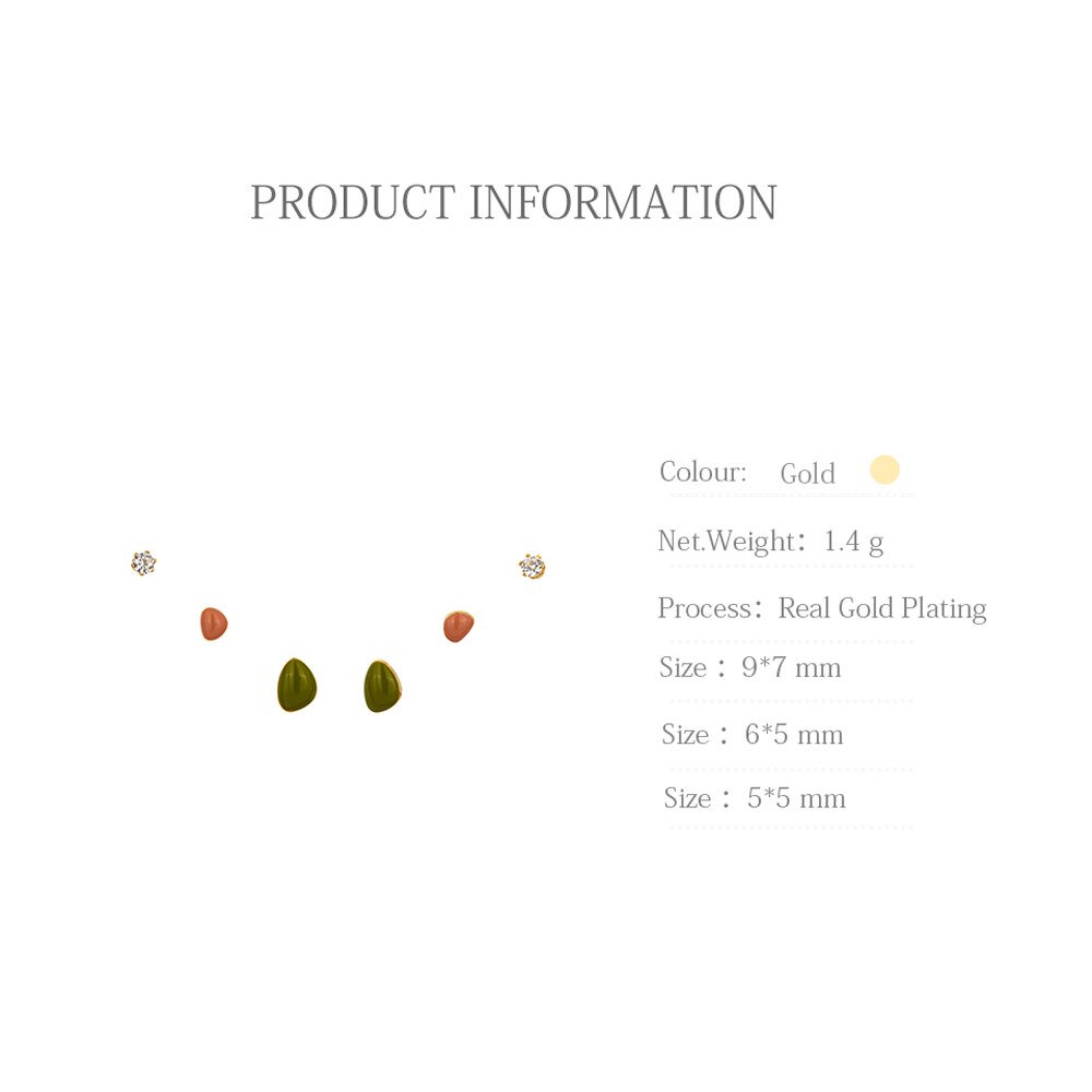 Yhpup Korean Geometric Enamel Small Stud Earrings Set Shiny Cubic Zirconia Earrings Copper Jewelry for Women Wedding