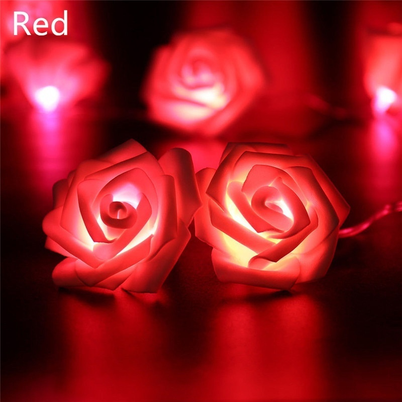 20 LEDs Rose Flower Fairy String Lights Battery Powered Romantic Floral Lamp Wedding Valentine's Day Event Party Garland Decor: red