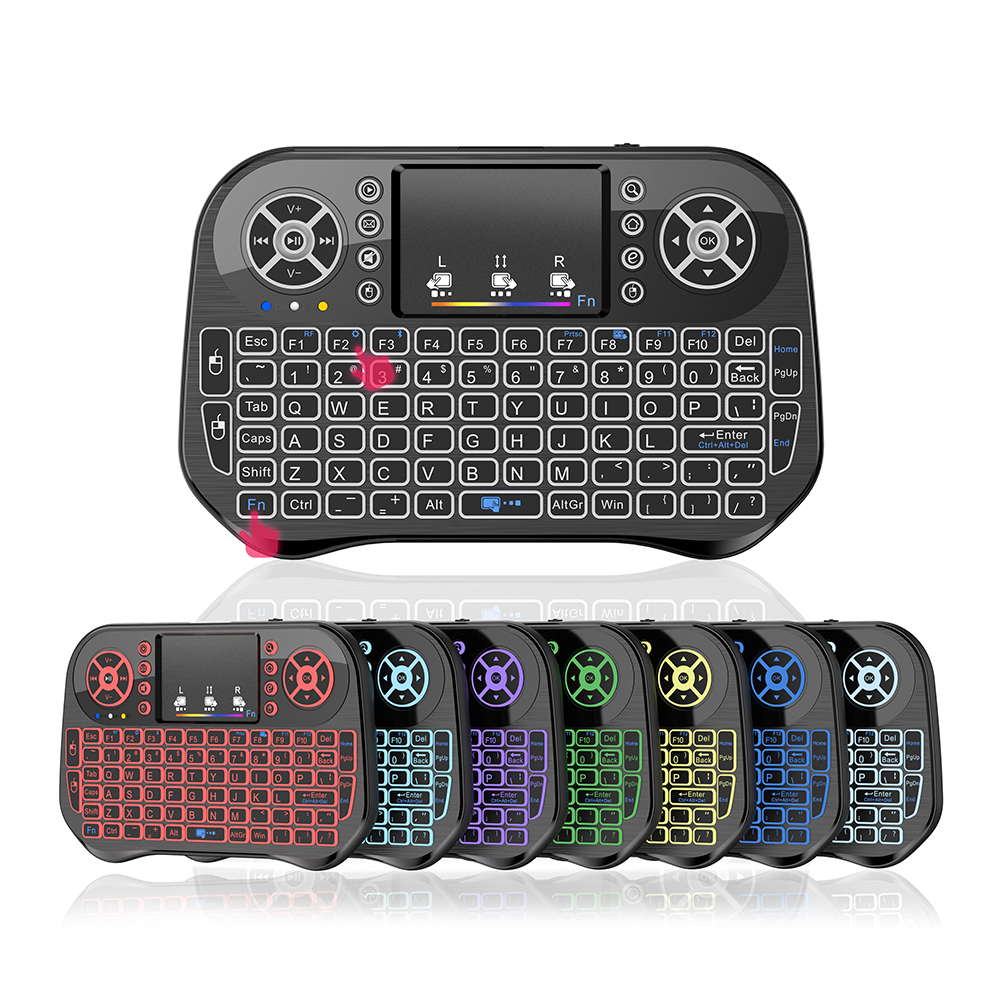I10 flygande mus med pekplatta, 7 färger, bakgrundsbelyst, 2.4g mini trådlösa tangentbord, uppladdningsbart, bluetooth-kompatibelt för android/windows/mac os