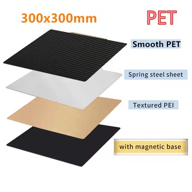 Plaque de construction magnétique Double face PET PEO, lit chauffant, tôle d'acier à ressort pour imprimante 3D LulzBot TAZ Anet A8 PEI, 300x300mm: Black