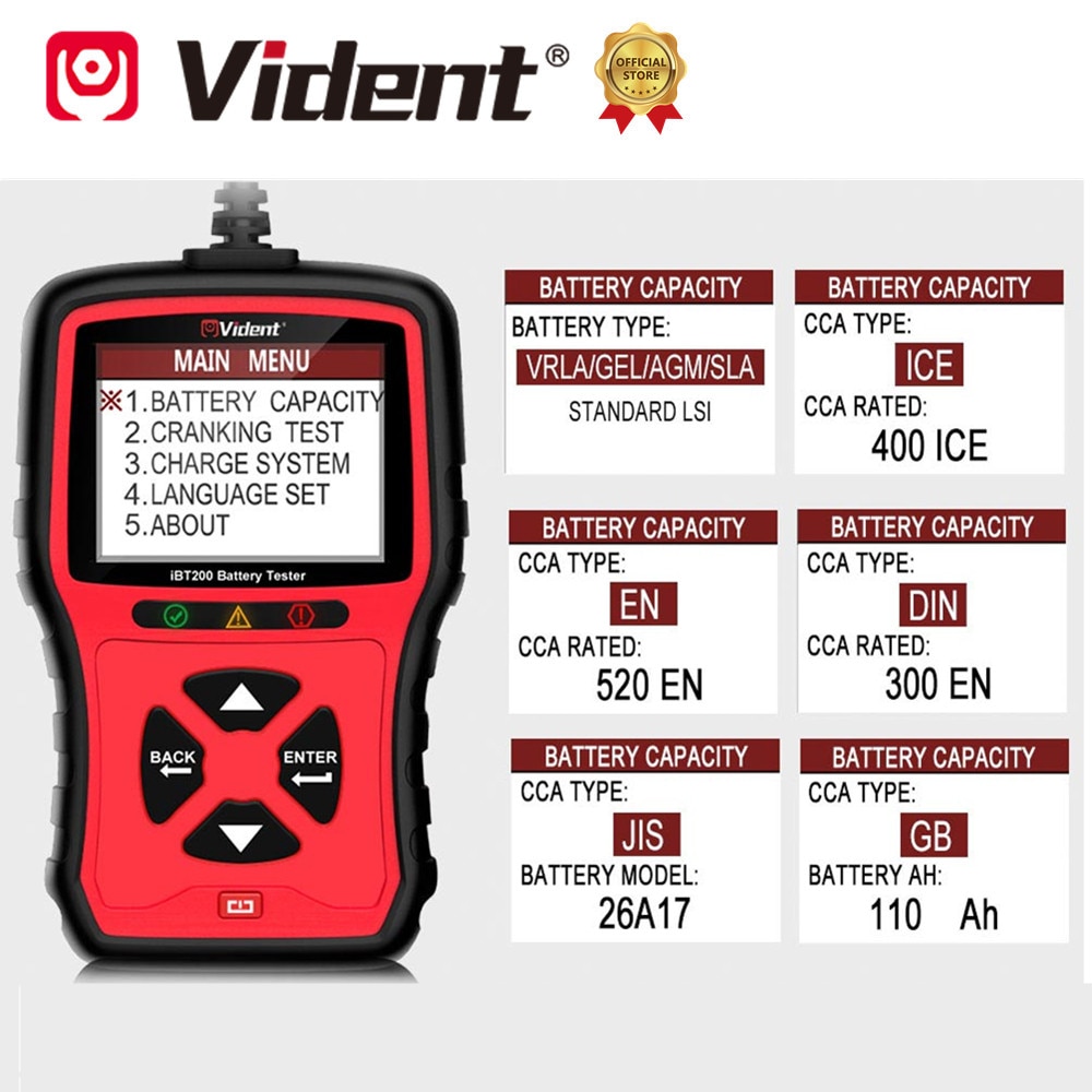 Vident IBT200 12V Auto Batterij Tester 24V Zware Vrachtwagens Lader Analyzer 100 Tot 2000 Cca Voertuig Zwengelen scanner Tool