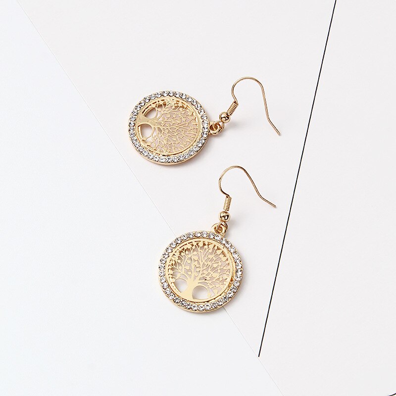 pendientes pendientes naranjas pendiente pendientes tous pendientes de acero inoxidable chaqueta mujer Pendientes creativos del árbol de la vida, joyería hueca redonda, Punk, europea y americana, Premium