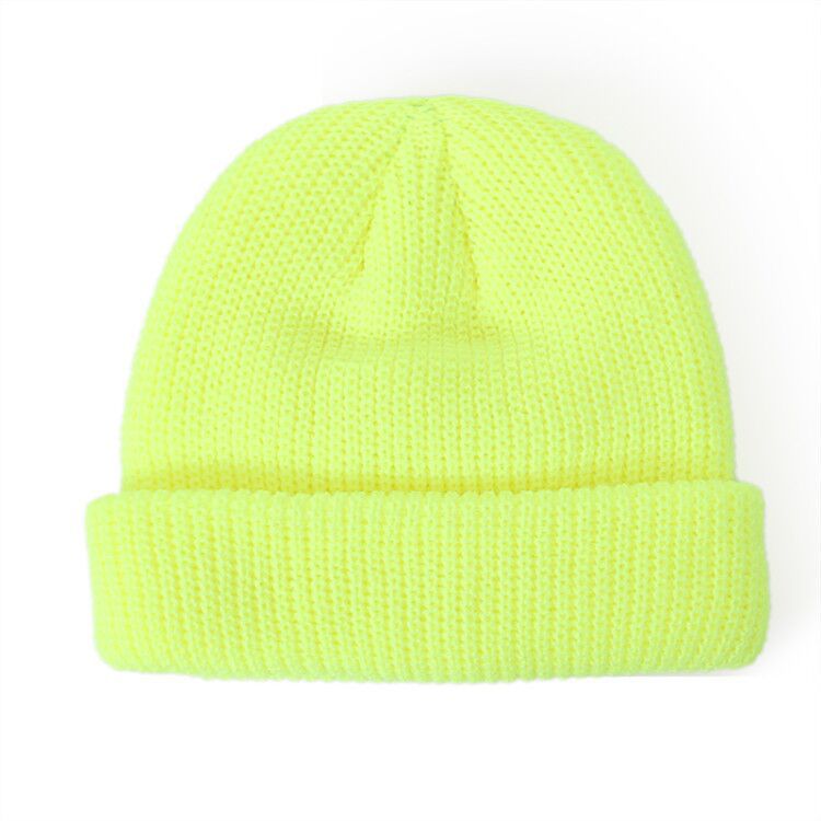 Mössor stickade mössor enfärgade kepsar för höst vinter män kort keps utomhus varm melon keps street keps dam hatt: Blixt gul mössa