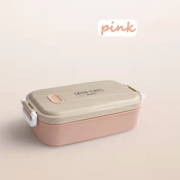 Wood Grain Lunch Box, Multi-layer Bento Box, Anti-scalding Student Heat Preservation Stainless Steel Office Worker Lunch Box: 1-pink-600ml