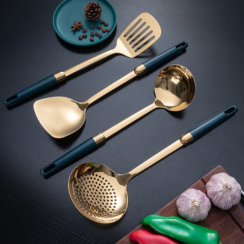 Lot 5 Ustensiles Cuisine Inox - Louche, Spatule, écumoire - Design Ergonomique