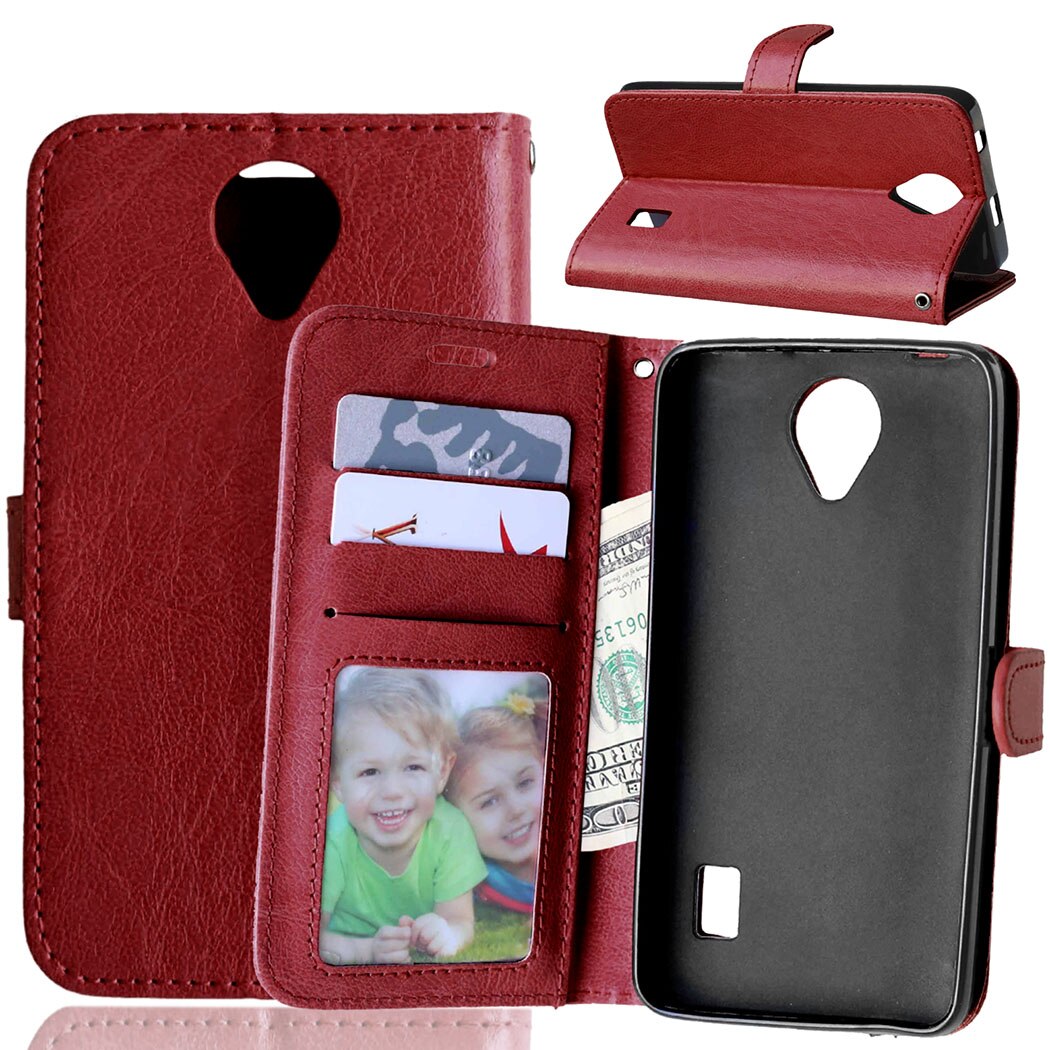for Huawei Ascend Y635 Case Luxury Flip Wallet Leather Coque for Huawei Y 635 Cover Ascend Y635 Stand Phone Case with Card Slot: Brown