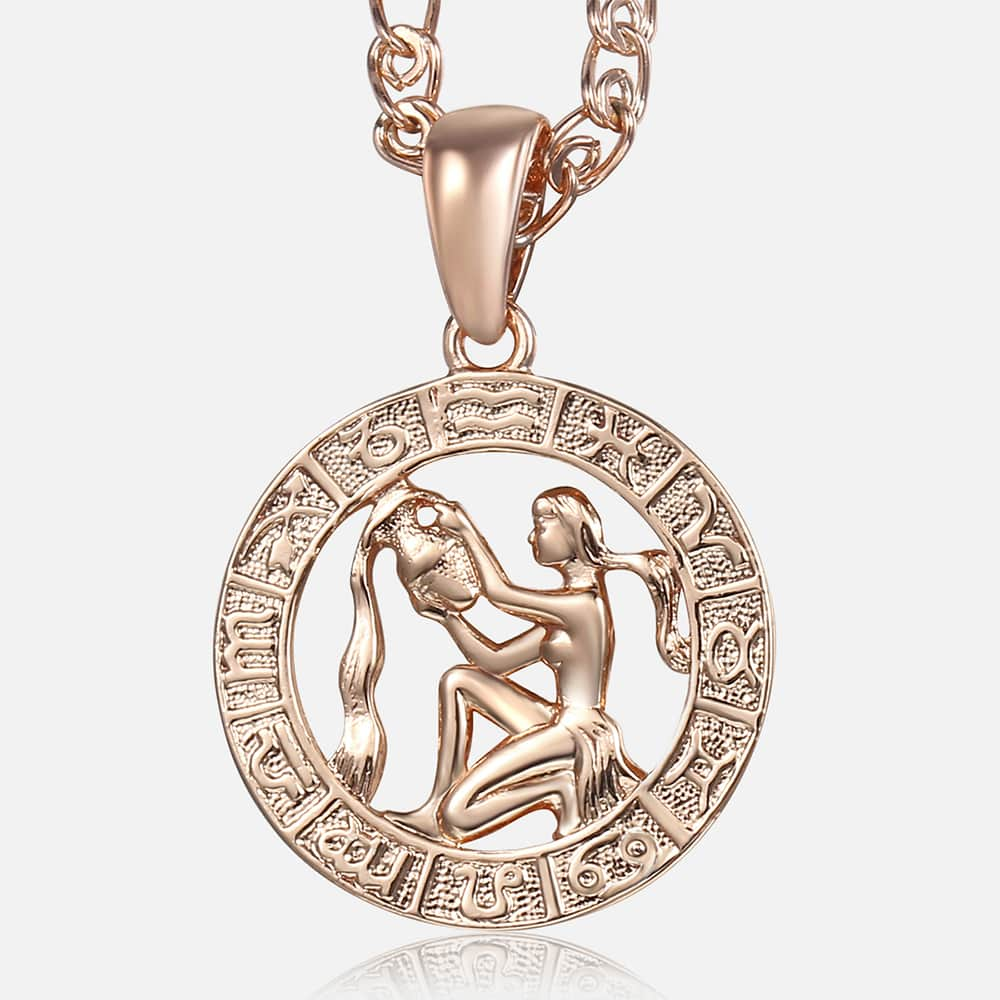 Women Men Aquarius Zodiac Sign Necklace 585 Rose Gold Chain Necklace party Jewelry GP287