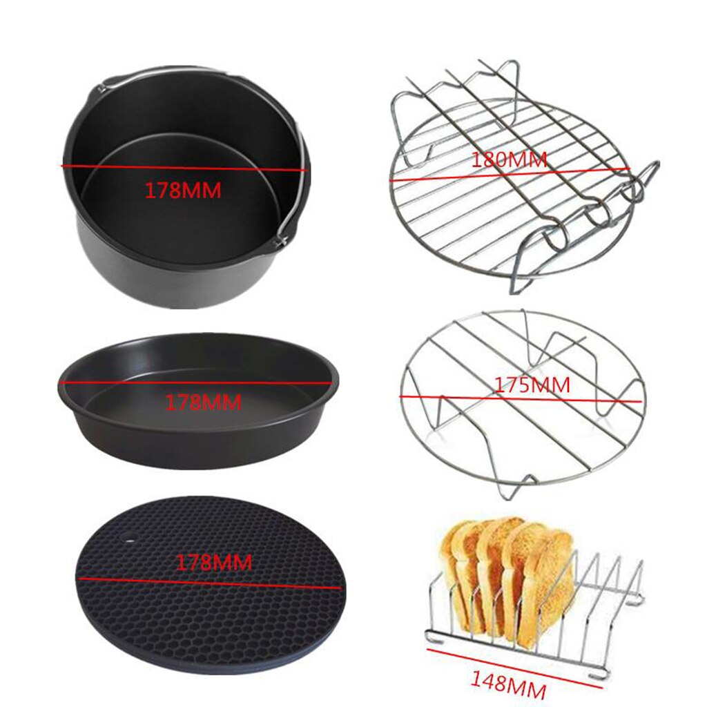 1 Set (7Pcs) Lucht Friteuse Accessoires Bakken Mand Pan Lade Pizza Oven Rek