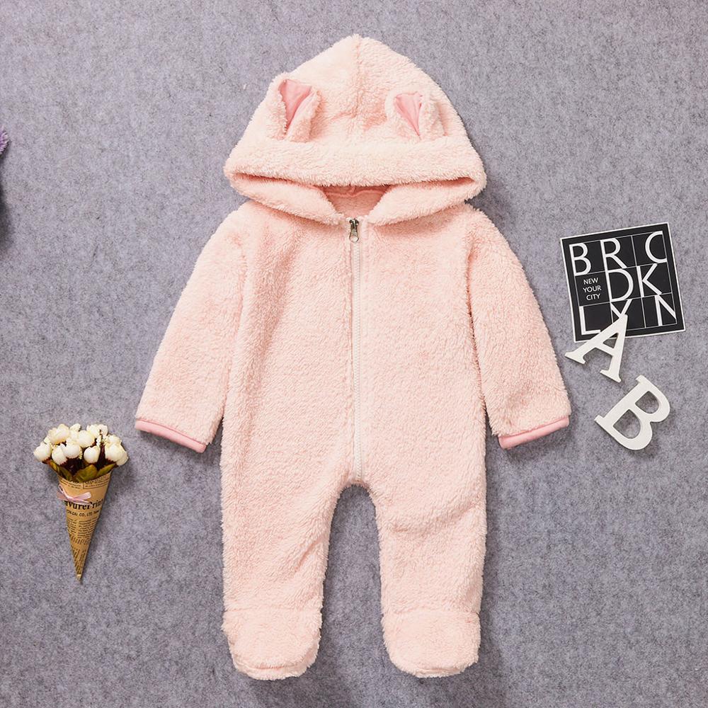 Romper Baby Leuke Meisje Jongen Pasgeboren Winter Fleece Jumpsuit Solid Hooded Romper Warme Jas Uitloper recien nacido bebes