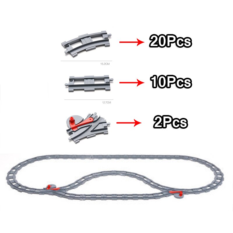 FAI DA TE Blocchi di Costruzione Duploe Pista del Treno Accessori Ferroviarie Punti Curvo Crossover Ponte Parti di Mattoni Giocattoli Per I Bambini Del Capretto Del Regalo: 32pcs block -16