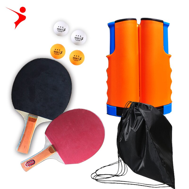 Regail tafeltennispak draagbaar tafeltennisracket telescopisch roosterpak 4 stuks tafeltennis: Pt 260 oranje blauwe rasterset