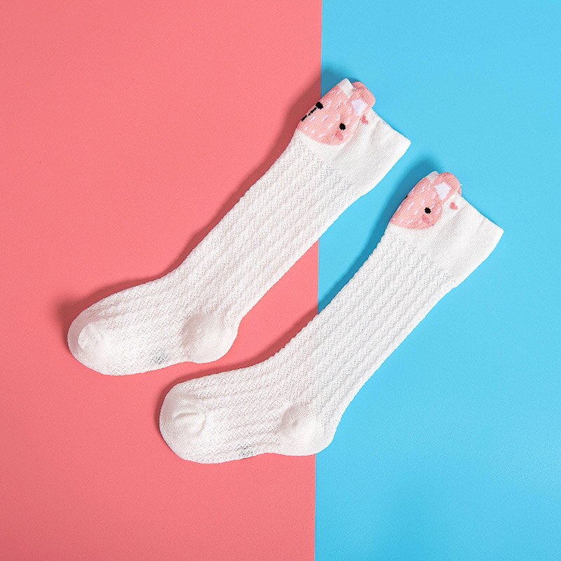 Dessin animé mignon bébé chaussettes renard ours lapin animaux infantile coton longues chaussettes été maille enfant en bas âge garçons filles genou chaussettes hautes: white