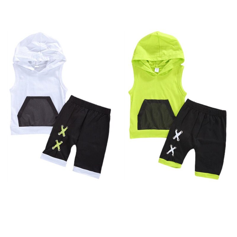 1-6Y verano bebé Infante niños bolsillo sólido sin mangas con capucha Tops pantalones cortos conjuntos de ropa 2 uds