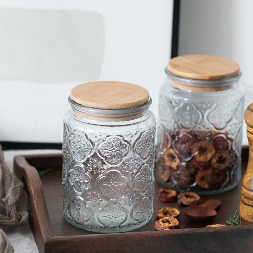 700ml Glass Sealed Jar Kitchen Storage Container Mason Jars with Wood Lid Glass Jar Clear Pasta Airtight Canister Food Storage