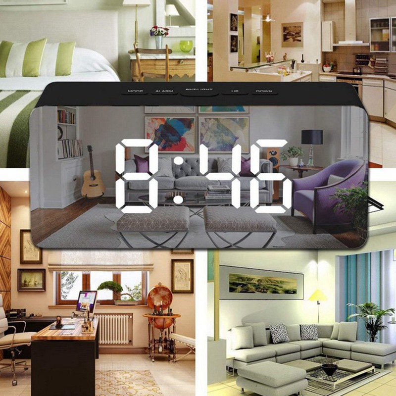 LED Mirror Alarm Clock Electronic Time Temperature Display Digital Snooze Table Clock USB Charging Multi-function Desk Clocks