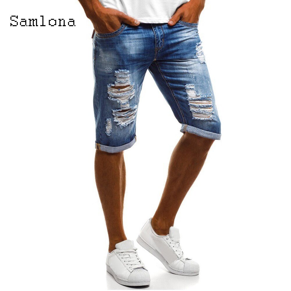 Samlona jeans mænd demin shorts mand hul hul flået kort streetwear herre lommer afslappet trend all-match skinny shorts