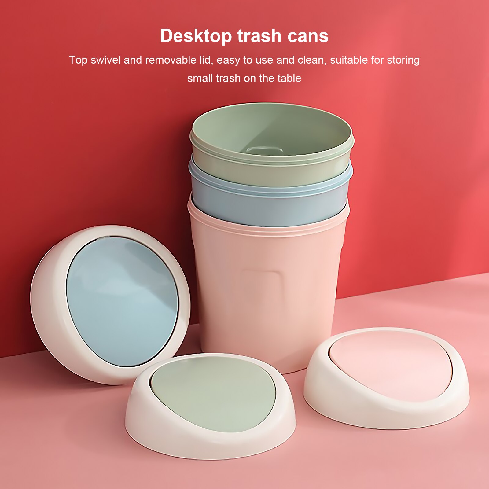 Mini cubo de basura con tapa para el hogar y la Oficina, Mini cubo de basura para escritorio, mesa giratoria, organizador para el hogar