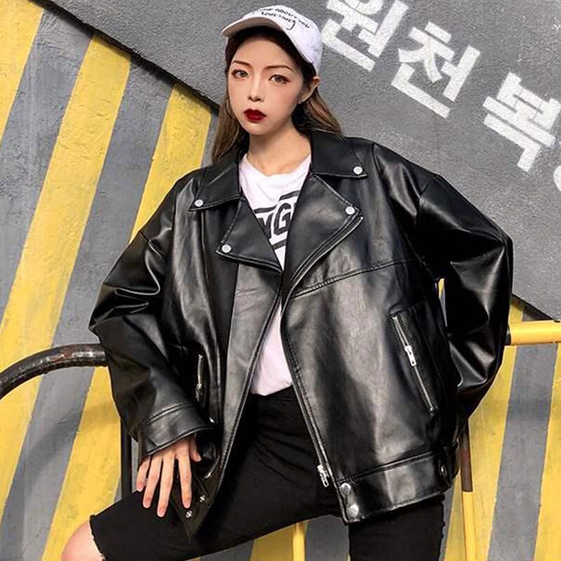 Oversized Coat Women Faux Leather Jacket Autumn Loose Biker Motorcycle Jackets Female Punk Streetwear Womens Jacket: XL