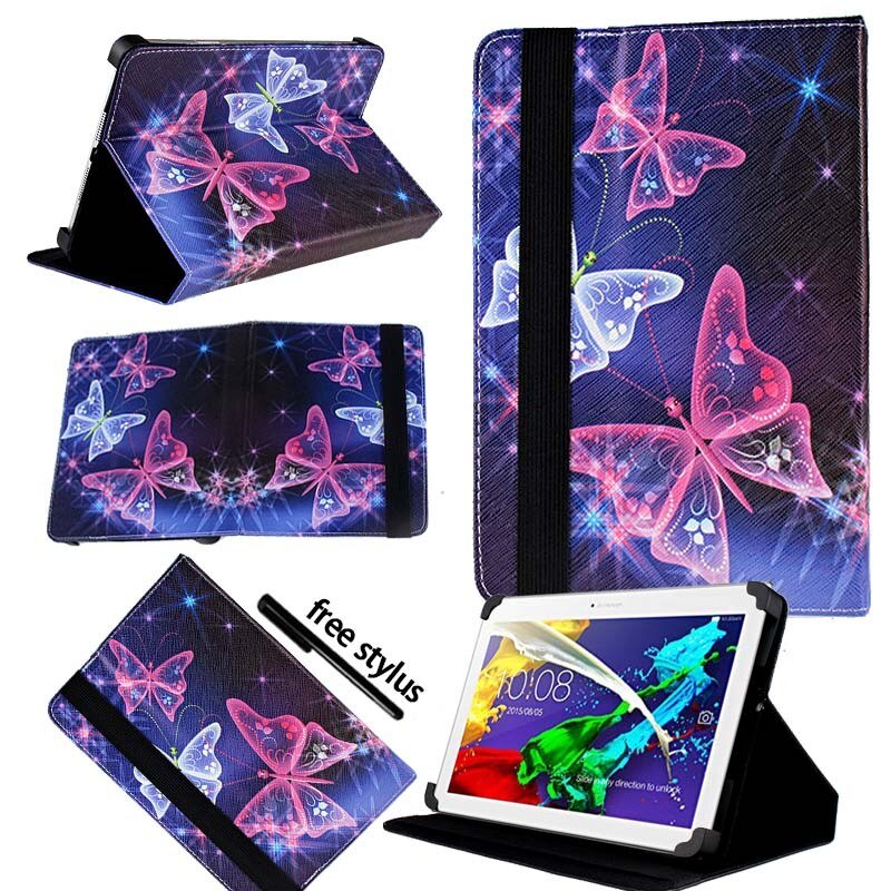 KK&LL For Lenovo Tab 2 A10-70 10.1 Inch - Leather Tablet Stand Folio Cover Case + Free stylus: purple butterfly