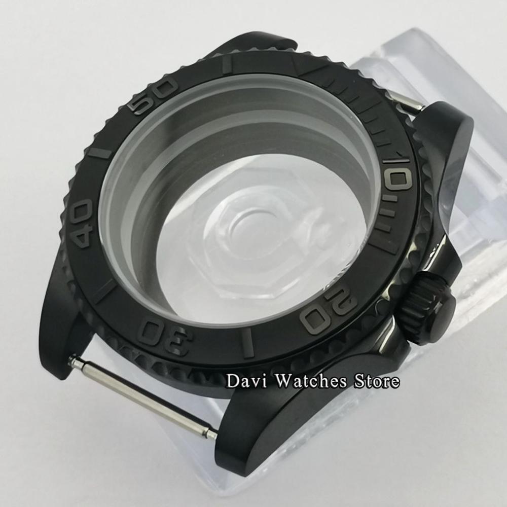 Black Pvd Horloge Case Fit NH35 NH35A NH36 Beweging Saffierglas Keramische Bezel Zien Door Backcover Case