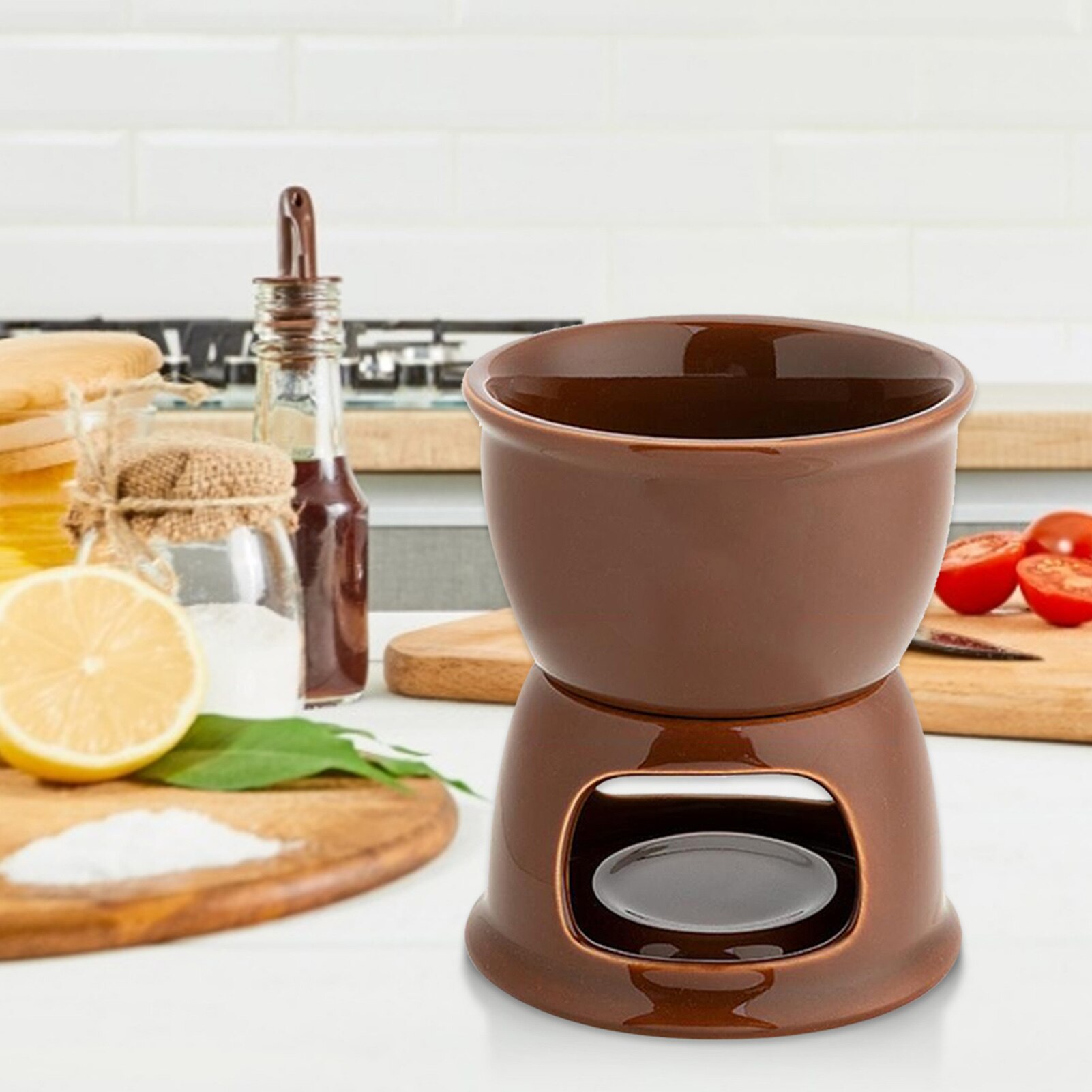 Small Cheese Pot With Candle Holder Ceramic Chocolate Fondue Ice Cream Pot Cheese Porcelain Melting Pots For Tapas