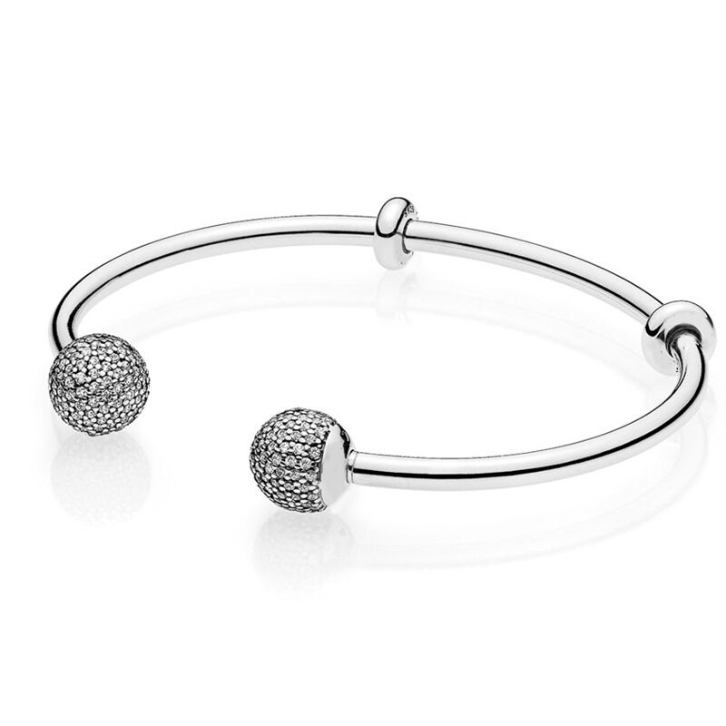 Authentic 925 Sterling silver Moments Open Bangle Fit Original Charms Snake Chains Bracelets For Women DIY Jewelry Beads: W002 / 19cm