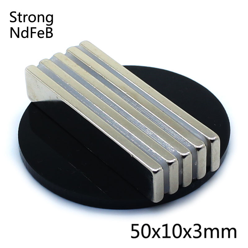 5Pcs 50x10x3mm Sterke Rechthoek Blok Bar Koelkast Magneten Cuboid Zeldzame Aarde Krachtige Neodymium magneet 50*10*3