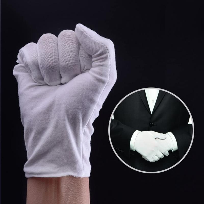 10/20 par genanvendelige hvide bomuldshandsker tynde elastiske bløde handsker til tørre handsker ceremonielle inspektionshandsker