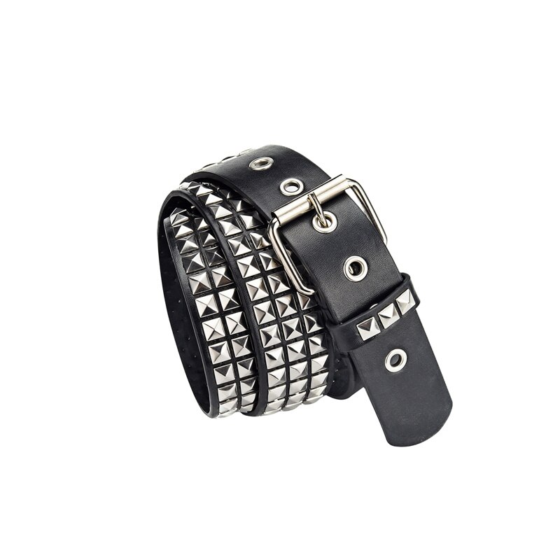 Women's Single Double or Rivet Grommet Belt Punk Waist Belt with Chain Detachable 2 Hole Belt