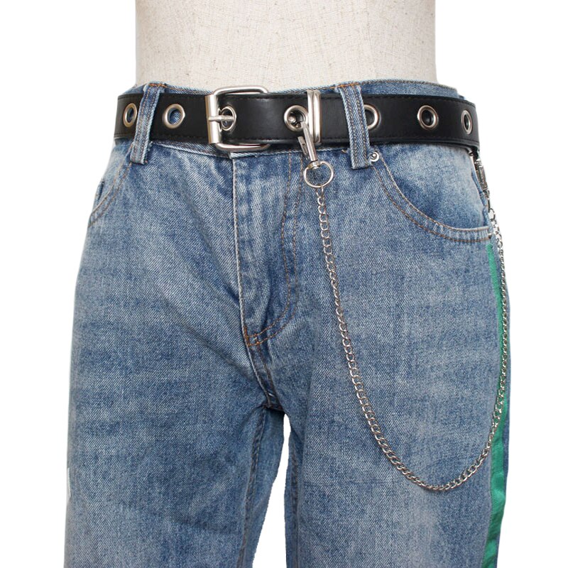 Punk hip-hop trendy læderbælter talje kæde mandlige bukser kæde mænd kvinder jeans sølv metal tøj tilbehør