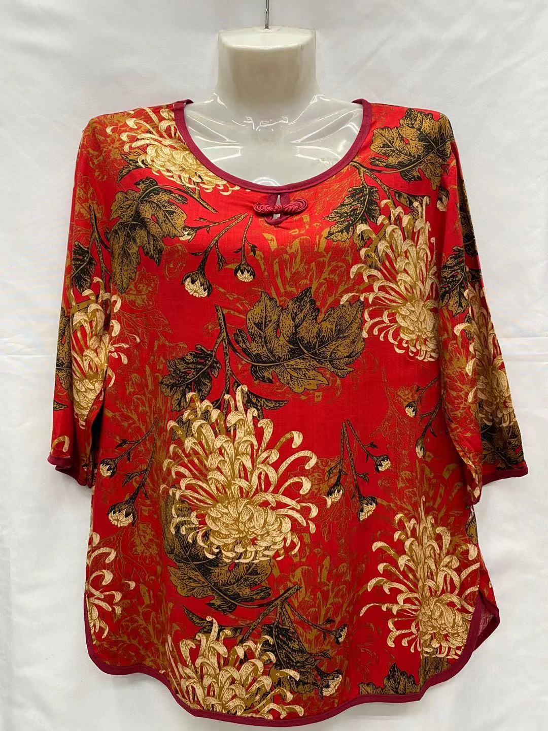 Katoen En Linnen Zomer Vrouwen Night T-shirt Moeder Drie-Kwart Mouwen Pyjama Tops Plus Size Losse gedrukt Roomewear