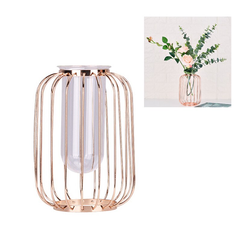 nordisch Stil Glas Vasen Rose Gold Metall Gestell Blume Pflanzer Errarium Glas Dekoration Vase Herzstück für Heimat Sekretariat: Champagner Gold S