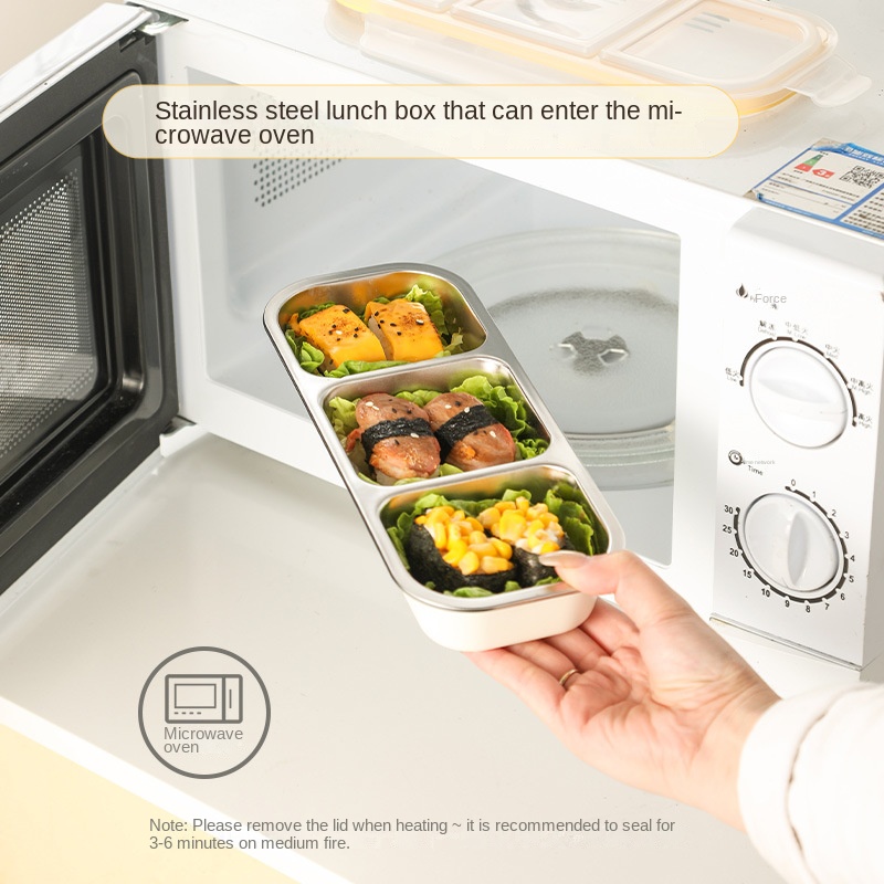 Rustfri madkasse til voksne med låg, mikrobølgeovn, diæt tallerken, sovsetallerken, til opbevaring af mad og servering, til opbevaring af mad og servering, til opbevaring af mad og servering.