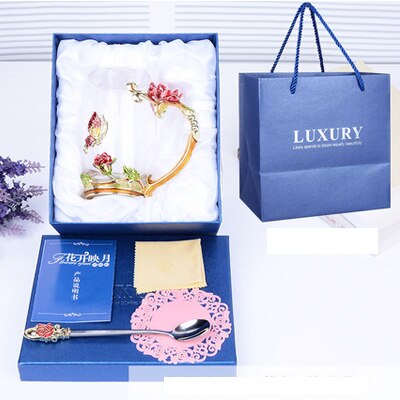 Tasse à café thé verre à fleurs et strass | Émail décoré tasse à café tasse à thé, verre gobelets à lait, tasses et tasses à poignée en alliage: A10