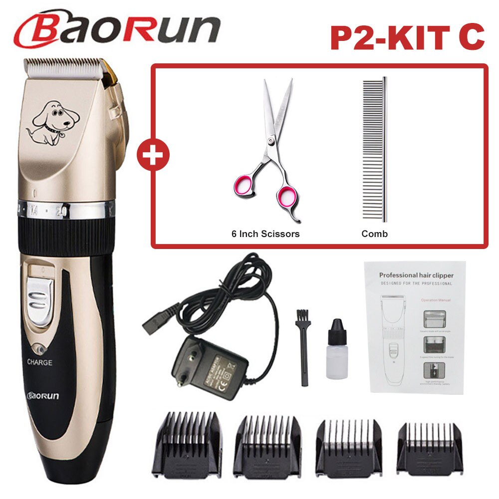 Baorun Pet Dog Hair Trimmer Animal Grooming Clippers Cat Cutter Machine Shaver Electric Scissor Clipper 110-240V AC: P2-KIT C