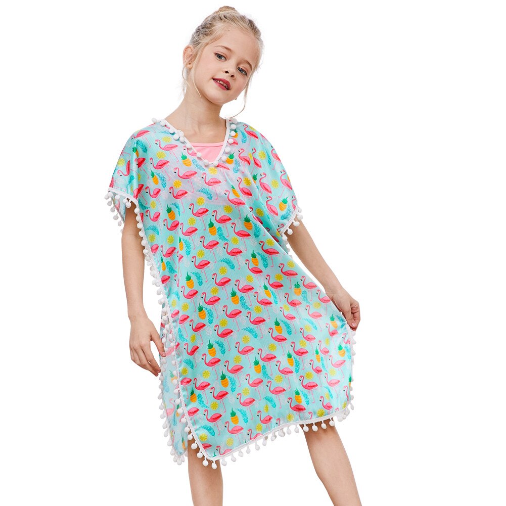 Fioday Neue Sommer Mädchen Abdeckung-ups Badeanzug Weiche Wraps Strand Kleid Top mit Pompom Quaste Chlid Strand Casual Badeanzüge beachwear: 05 / 4T