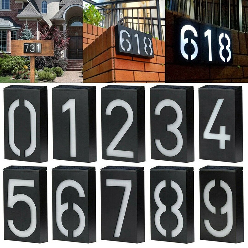 Solar Power LED Number Sign Light House Hotel Door Digits Plate Plaque Exterior Wall Light Outdoor Wall Solar LED Light
