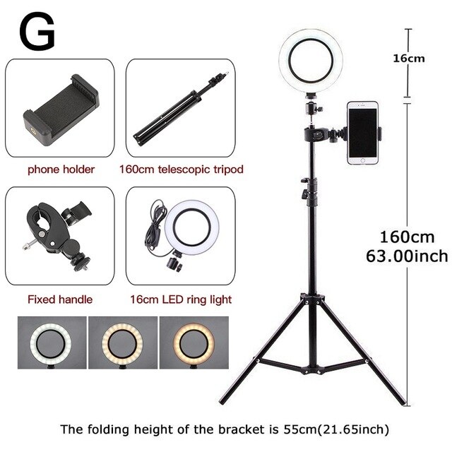 LED Beauty Ring Light Camera Photo Studio Phone Video Photography Dimmable Ring Lamp+Tripod for Selfie: Size G