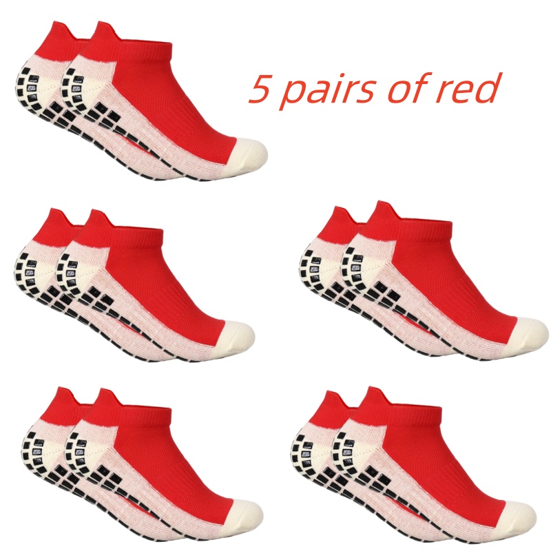 5 pairs of short men's and women's four season anti slip football socks, fitness Pilates socks, football tennis basketball sport: Vermelho