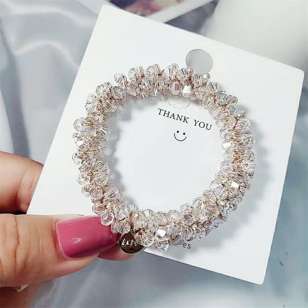 1 unidad de lazos para el cabello con perlas de cristal para mujer, coleteros elásticos hechos a mano con cuentas, accesorios para el cabello con cuerda para niña