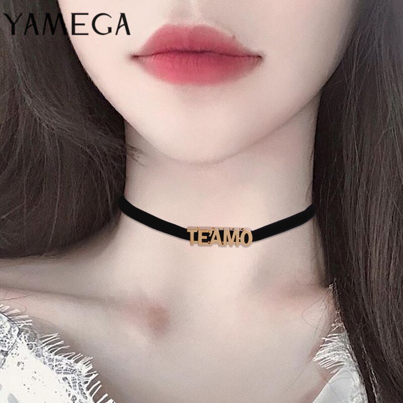 Black Velvet RIbbon Letter Choker Necklace For Women Gold Chocker Necklaces Punk Statement Collar Trendy Jewelry