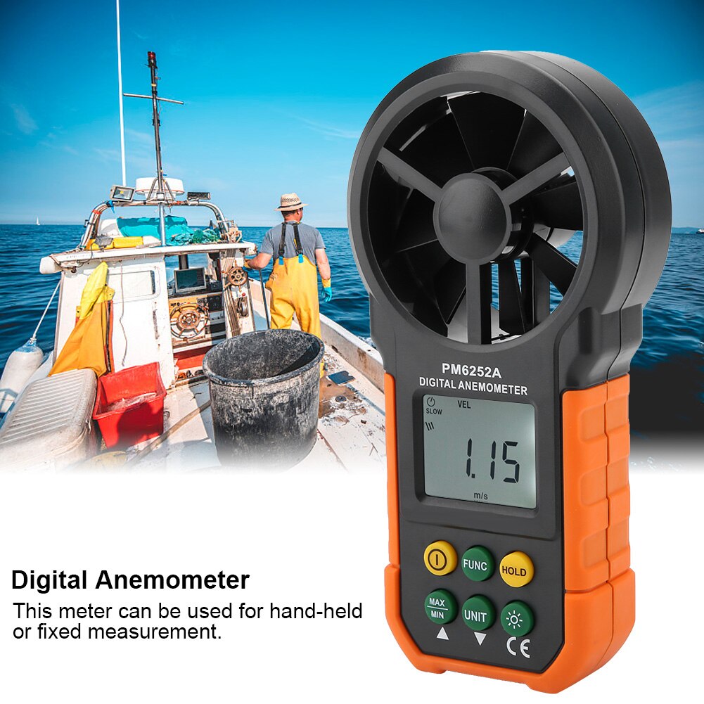 PM6252A Portable Handheld Anemometer Wind Speed Meter CFM Meter Wind Gauges Air Flow Thermometer With LCD Backlight