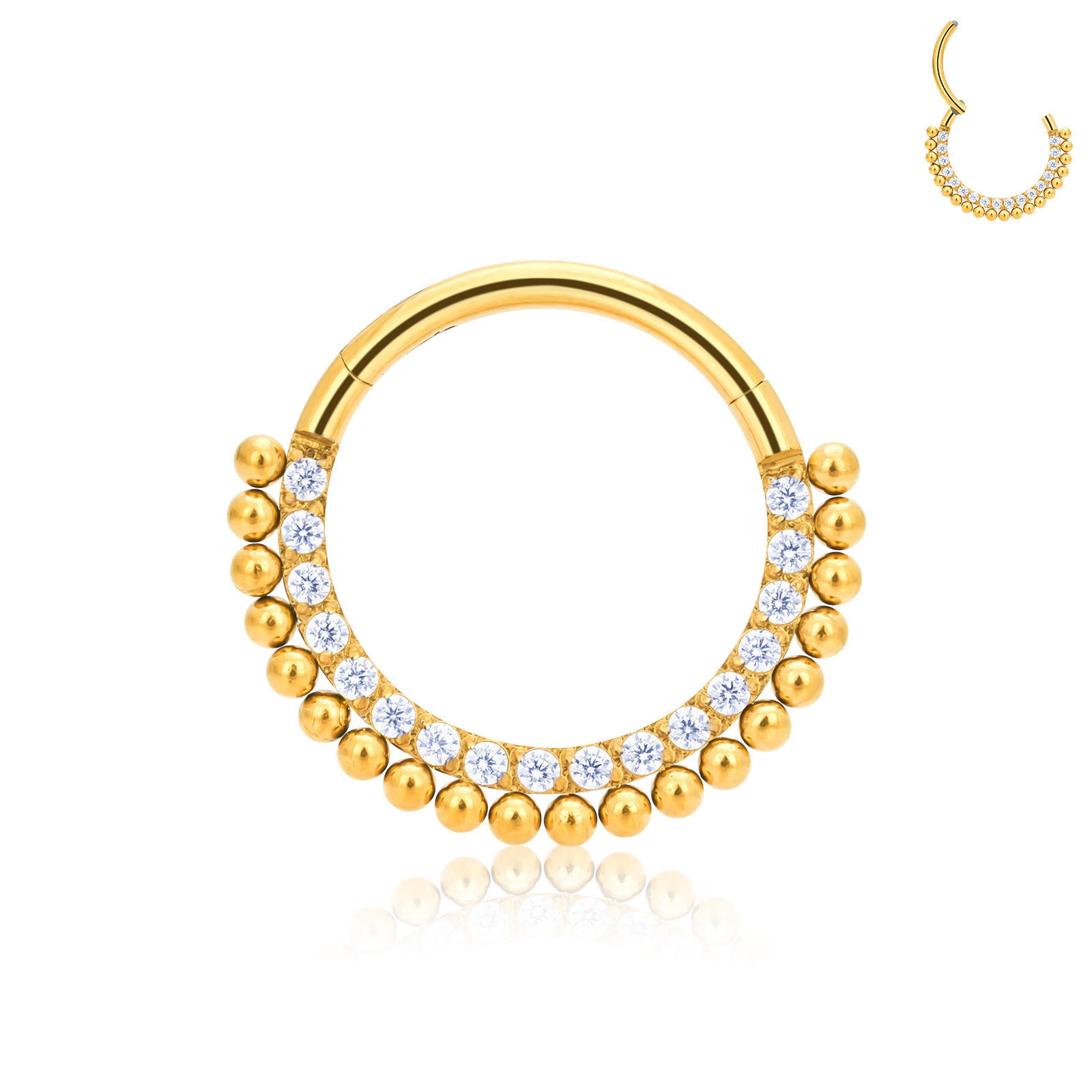 Pendientes de aro para Piercing para mujer, hélice con bisagras para cartílago G23, cuentas de titanio CZ, anillos para la nariz, segmento con bisagras, cartílago del trago de la oreja, 1 Uds.: Blanco / PLATEADO