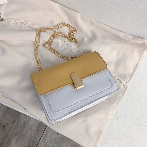 Eenvoudige damestas met klep, klein vierkant pakket, pu crossbody tas, schoudertas, messengertas, handtas: Geel