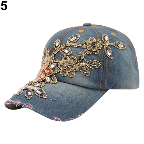 Gorro vaquero con incrustaciones de diamantes de imitación de verano para mujer: Dark Blue