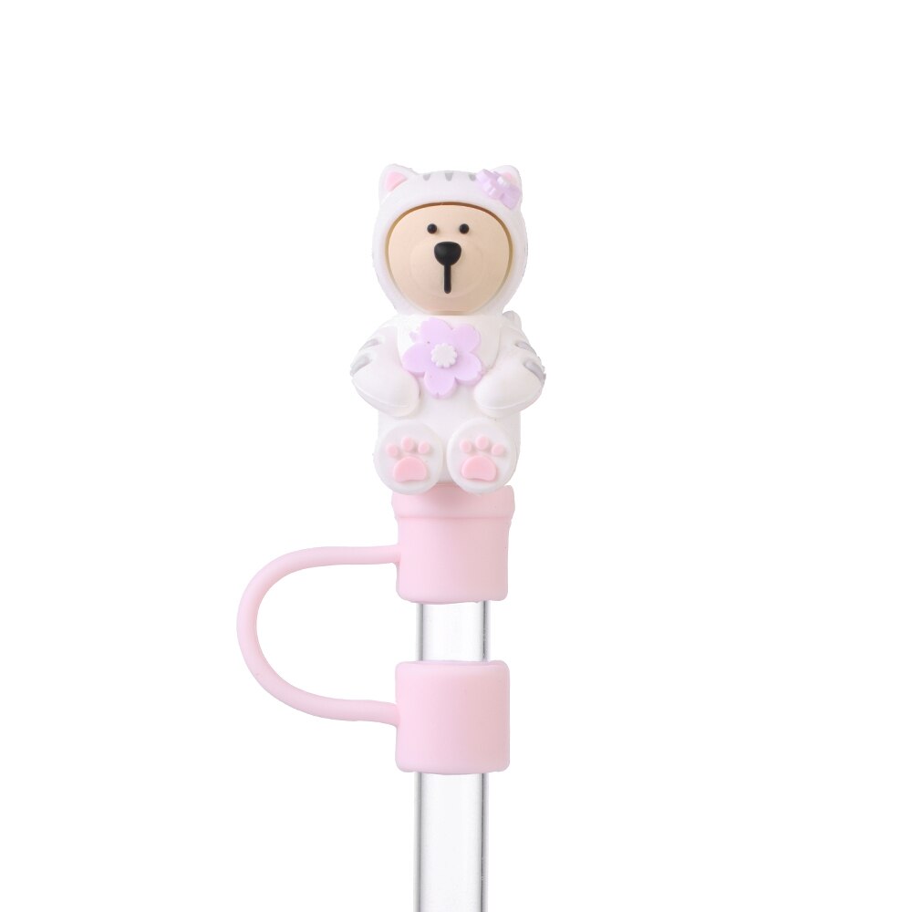 Silicone Straw Stopper Reusable Airtight Splash Proof Dust Straw Plug Glass Cup Accessories Cartoon Tips Cover Kitchen: Style 8