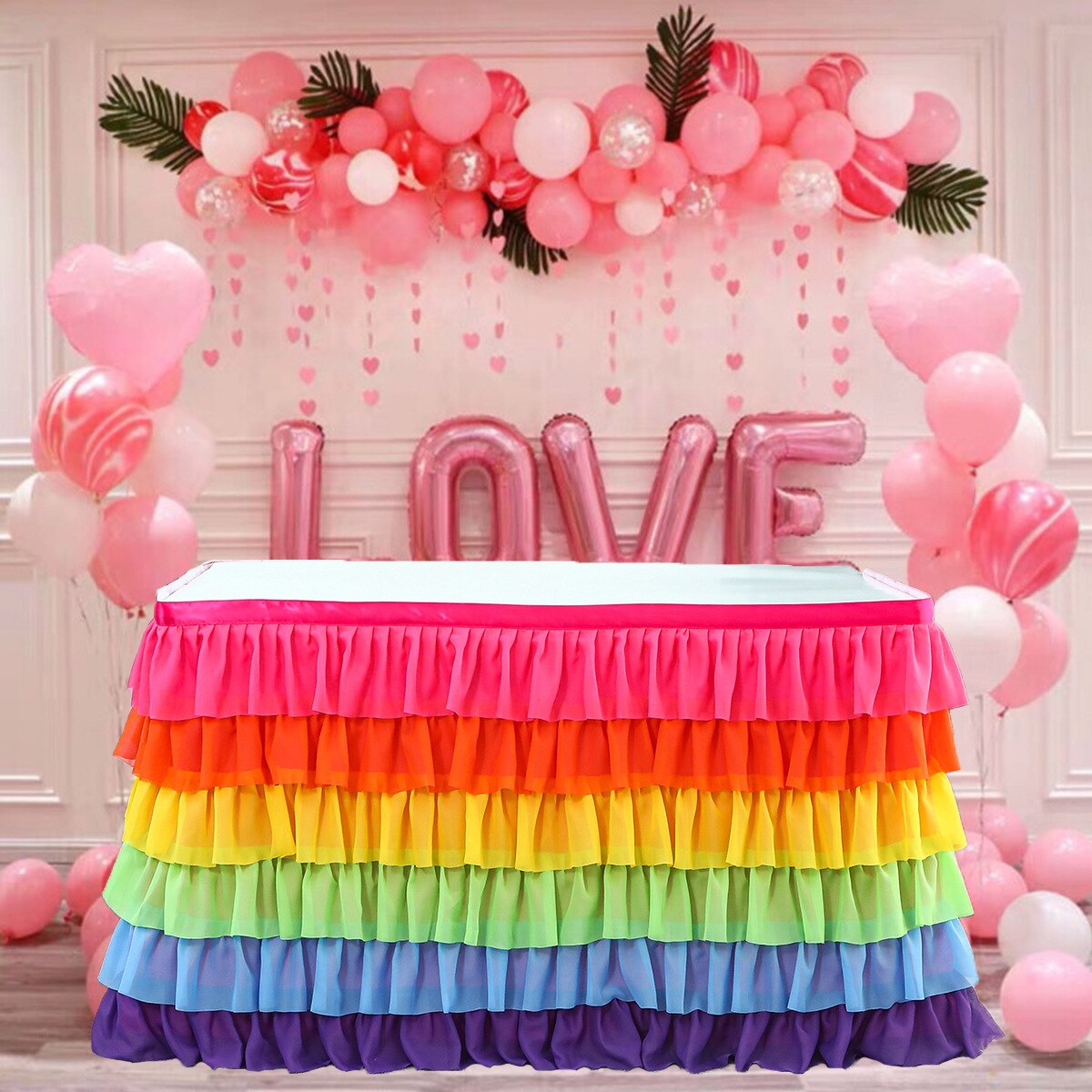 Falda de mesa de retazos de tutú de tul, mantel de 6 niveles, vajilla de Color, decoración de boda, cumpleaños, Baby Shower,
